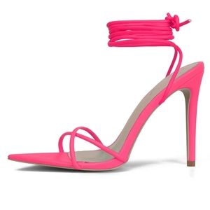 New Genshuo Sexy Ankle Strappy Lace-up Pink Sandals